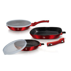 Sada panv�c s odn�mate�nou rukov�ou 5 ks Burgundy Metallic Line steak